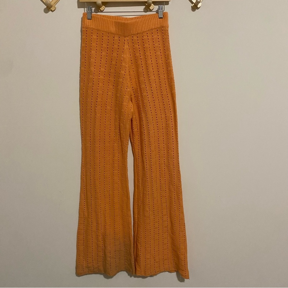 NWT By Together Anthropologie Orange Knit Flare Pants size Medium - Picture 2 of 9